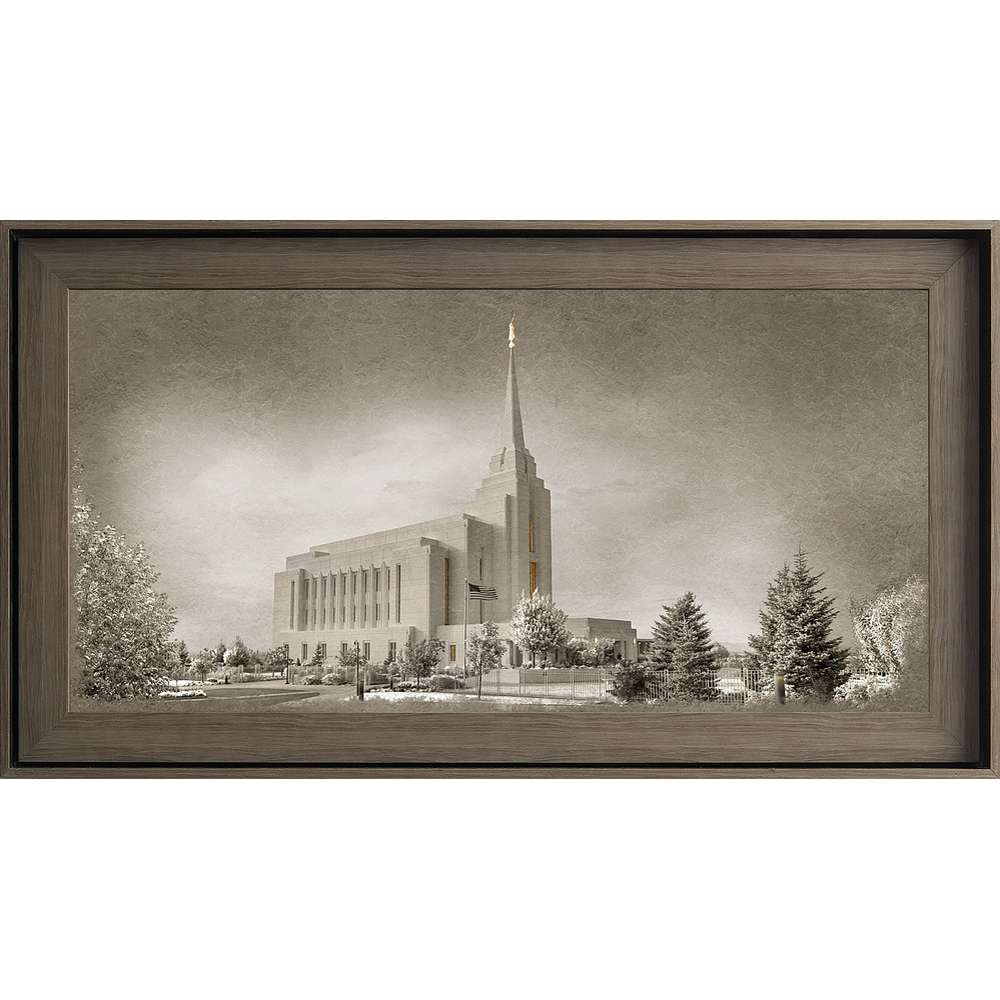 Rexburg Idaho Temple, Gray Wood (22x39 Framed Textured Paper), , large image number 0