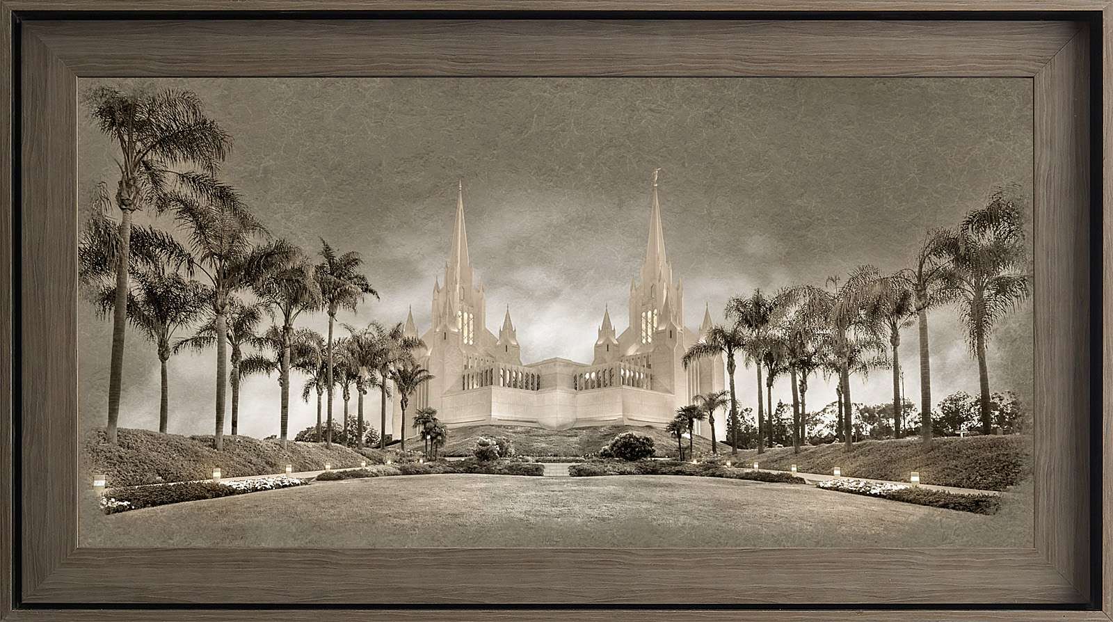 San Diego California Temple, Gray Wood (22x39 Framed Textured Paper), , large image number 0