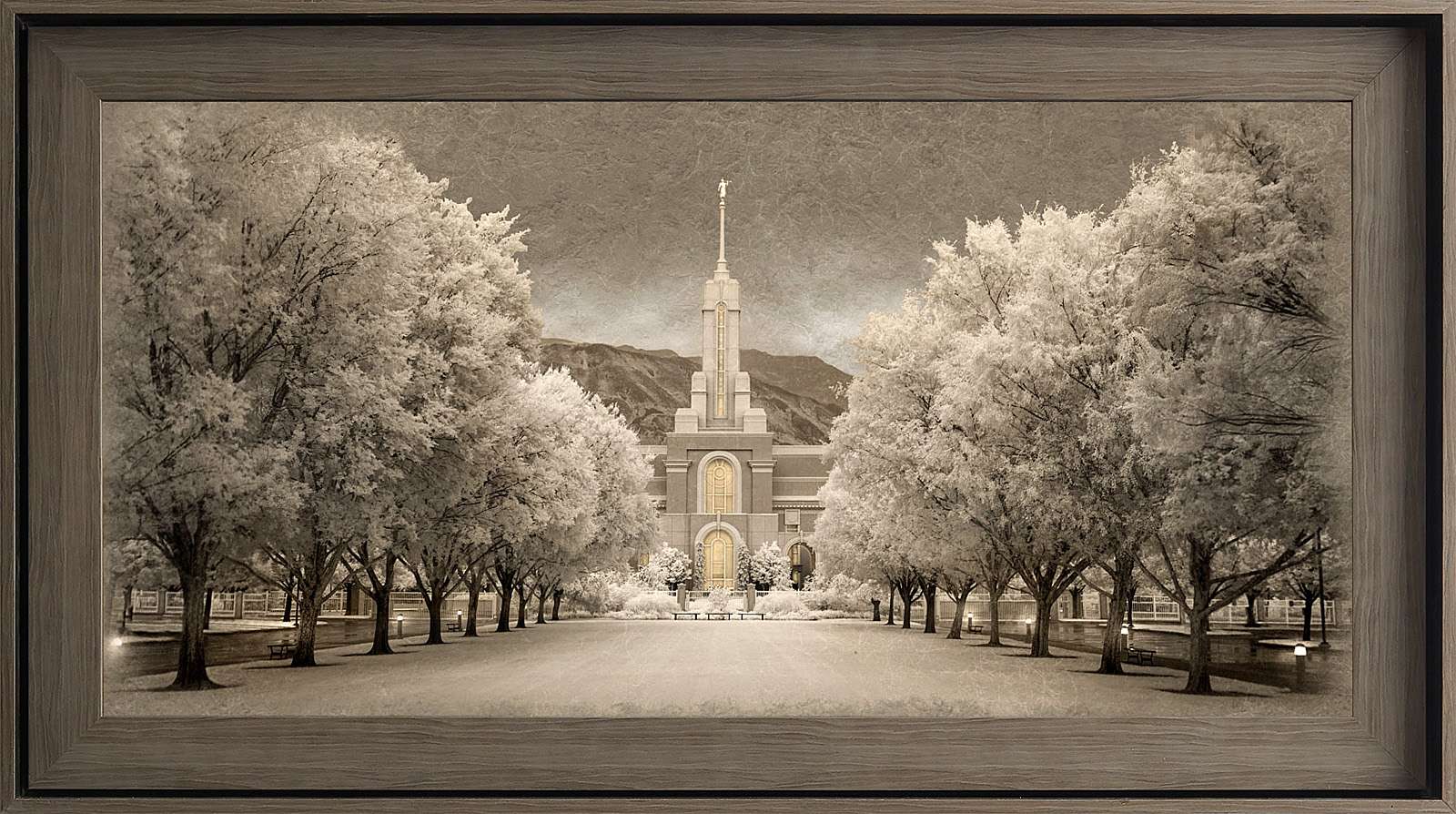 Mount Timpanogos Utah Temple, Gray Wood (22x39 Framed Textured Paper), , large image number 0
