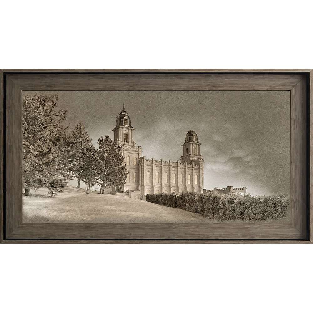 Manti Utah Temple, Gray Wood (22x39 Framed Textured Paper)