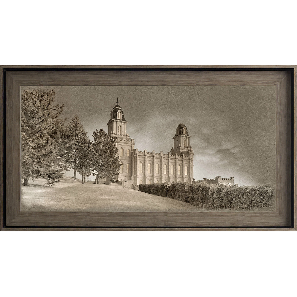 Manti Utah Temple, Gray Wood (22x39 Framed Textured Paper)