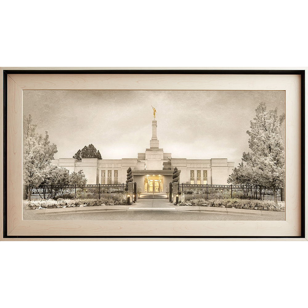Spokane Washington Temple, Light Wood (22x39 Framed Textured Paper)