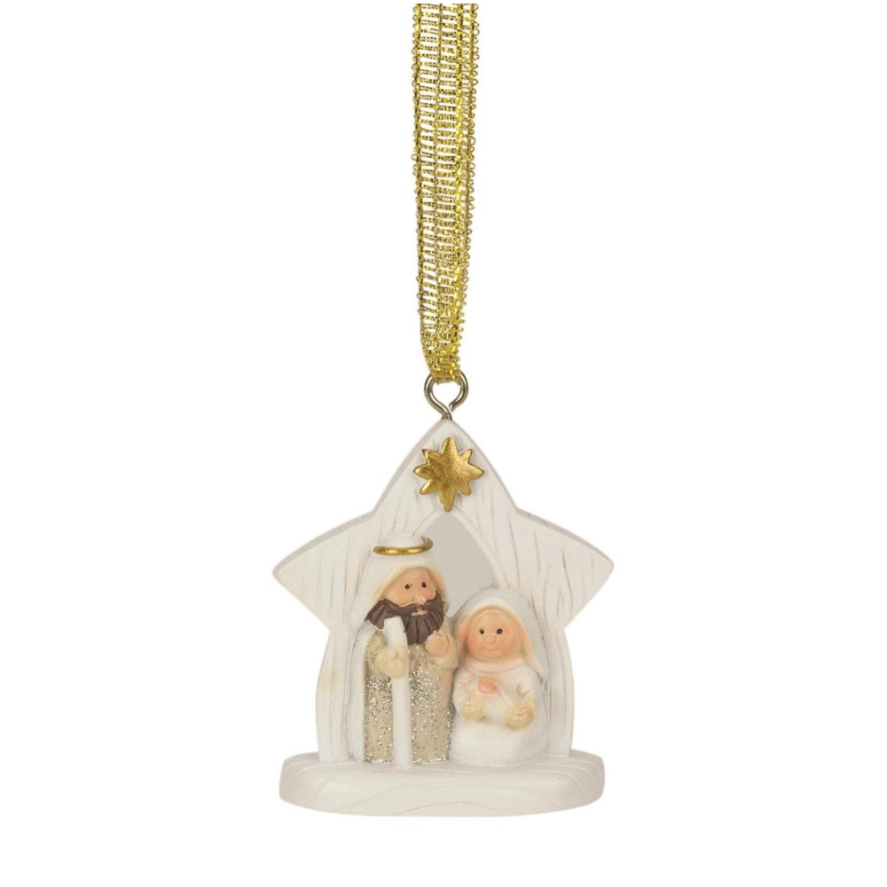 Holy Family in Creche Glitter Ornament, , large
