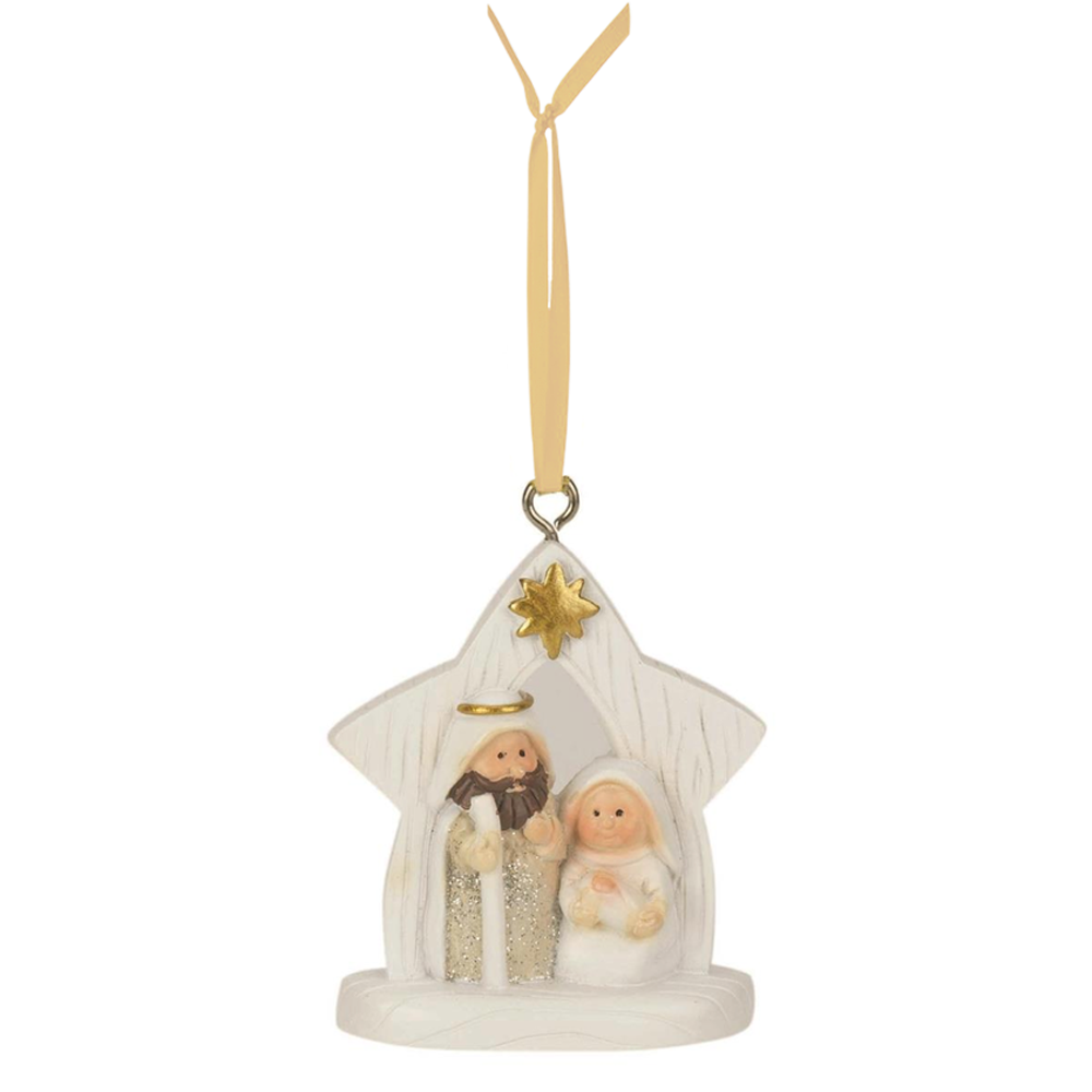 Holy Family in Creche Glitter Ornament,  Holy Family in Creche Glitter Ornament