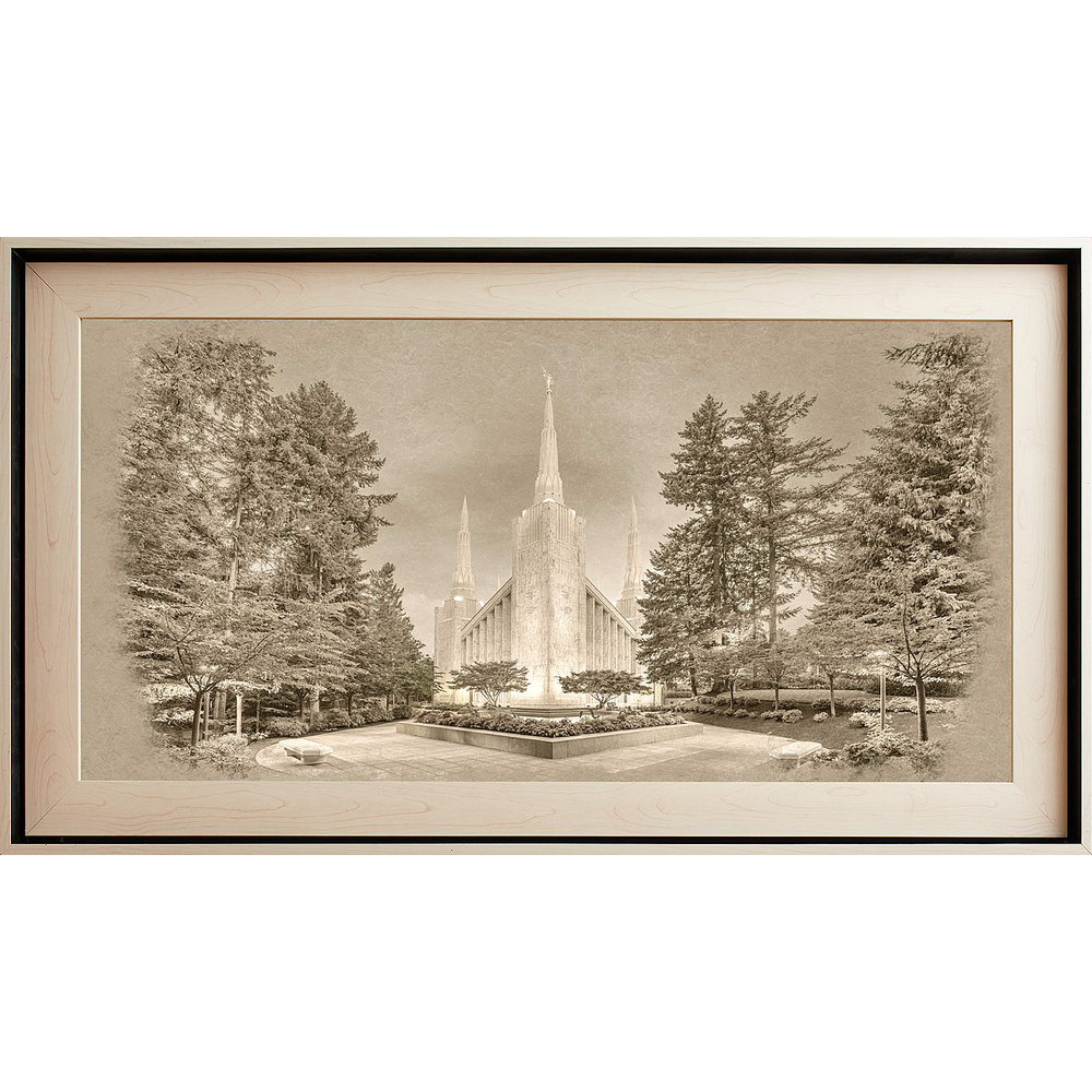 Portland Oregon Temple, Light Wood (22x39 Framed Textured Paper