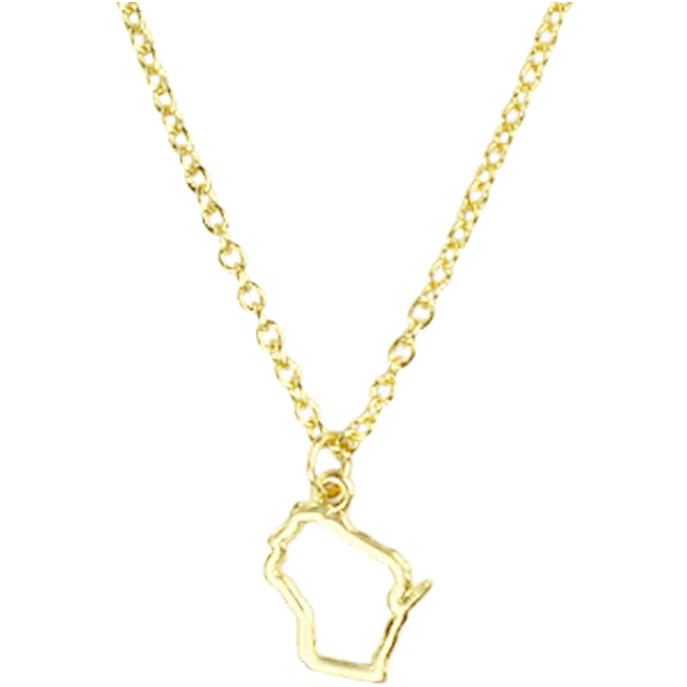 Wisconsin State Map Charm Pendant - 10k Yellow Gold, Handmade USA, Free Gift Packaging