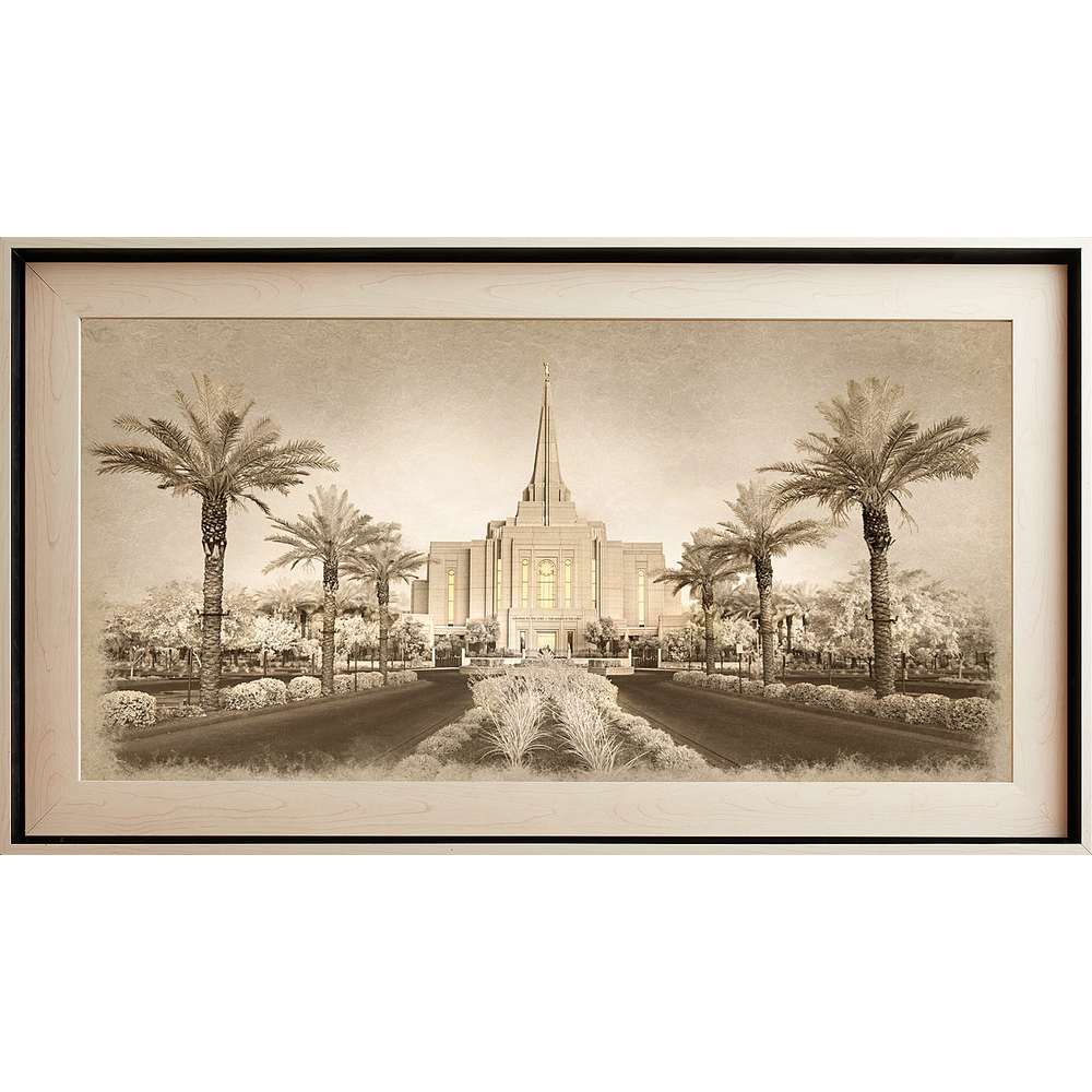 Gilbert Arizona Temple, Light Wood (22x39 Framed Textured Paper)