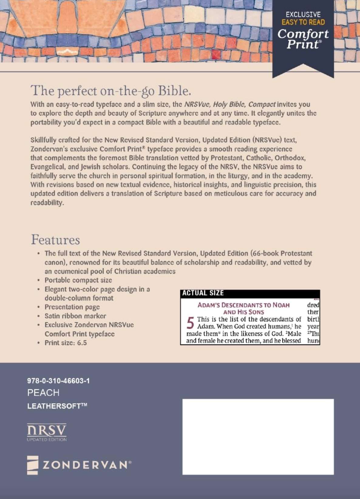 NRSVue, Holy Bible, Compact, Leathersoft, Comfort Print, Peach, , large image number 3