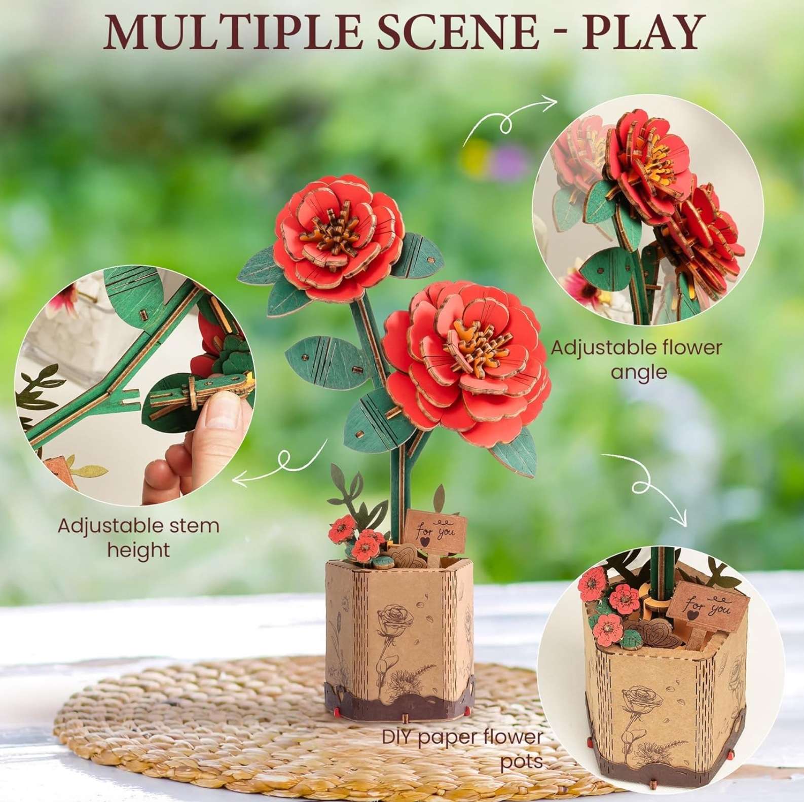 Red Camellia 113 Piece Wooden Puzzle, , large image number 2