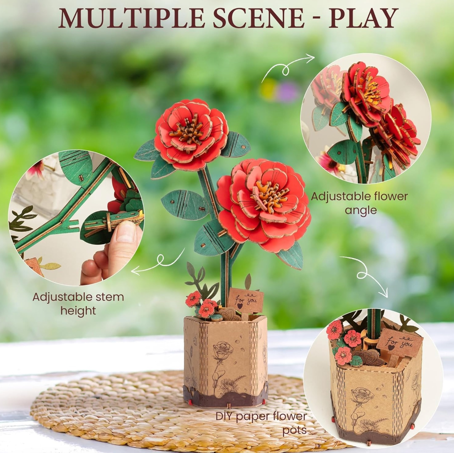 Red Camellia 113 Piece Wooden Puzzle, , large image number 2