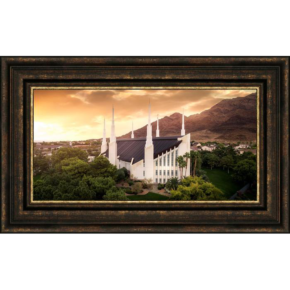 Las Vegas Temple From On High (23x38 Framed Canvas Giclee)