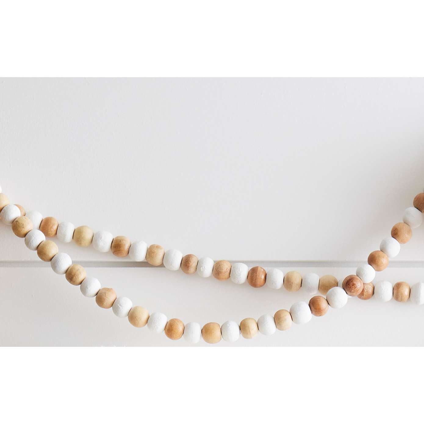 Natural and White Wood Beaded Garland, , large image number 3