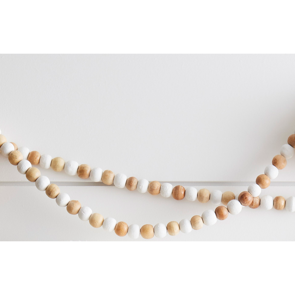 Natural and White Wood Beaded Garland, , large image number 0