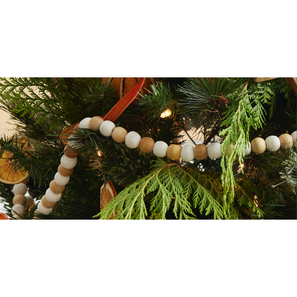 Natural and White Wood Beaded Garland, , large image number 2