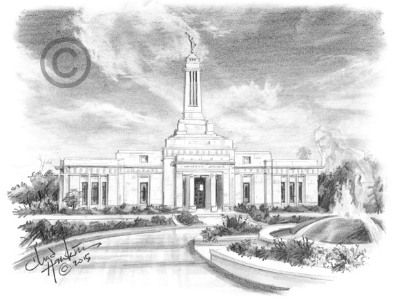 Indianapolis Indiana Temple Sketch - 5x7 Print