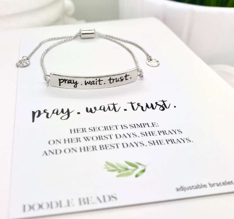 Pray, Wait, Trust Adjustable Bracelet, , large