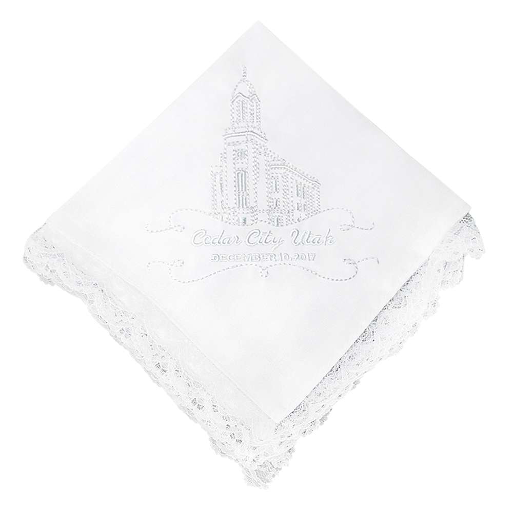 Cedar City Utah Temple Handkerchief - Lace