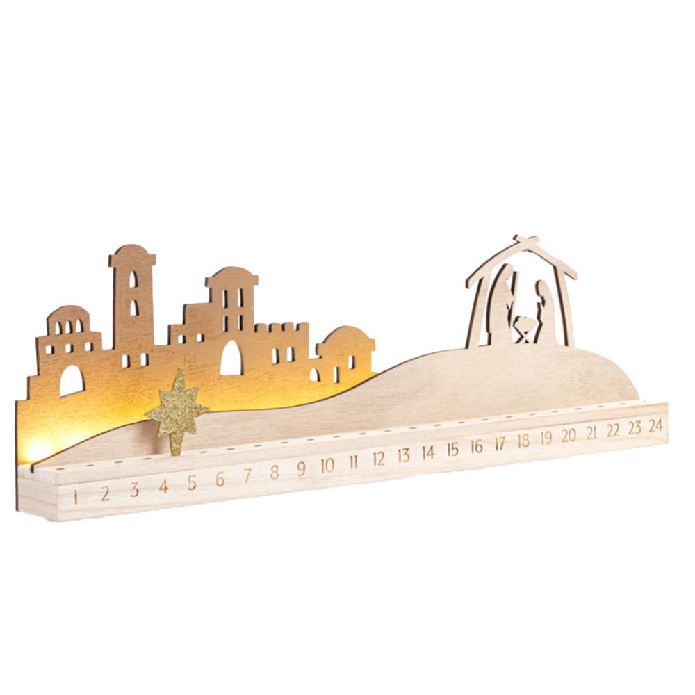 Light-up Bethlehem Mantlescape Countdown Wood Nativity, , large image number 1