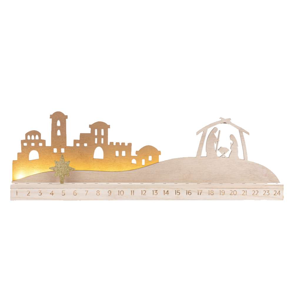 Light-up Bethlehem Mantlescape Countdown Wood Nativity, , large image number 0
