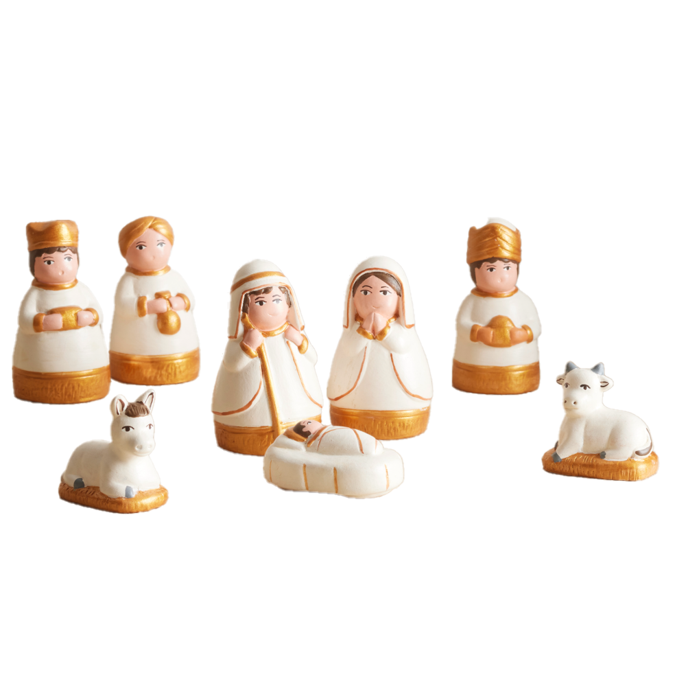 Peruvian White and Gold Nativity, , large