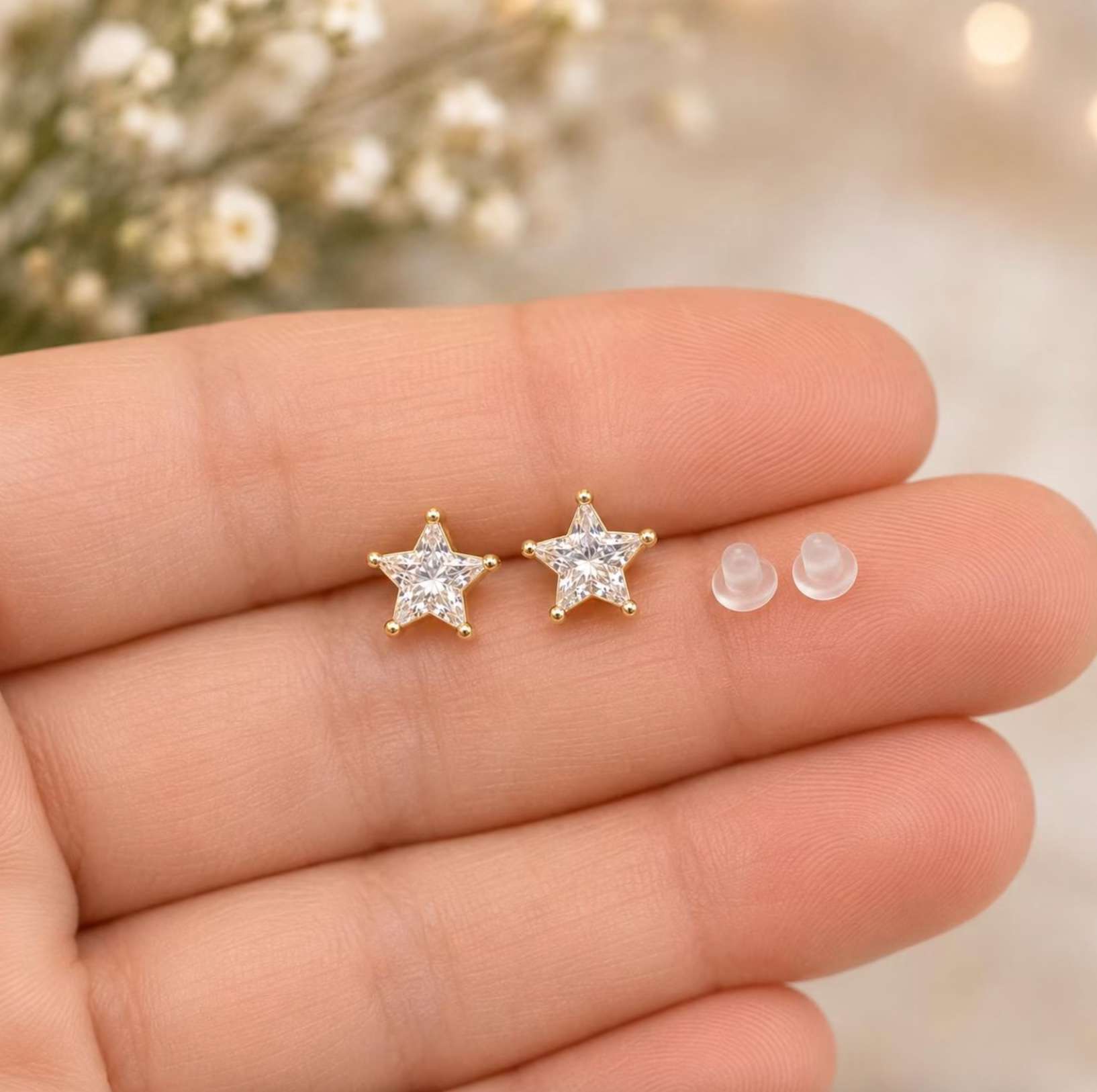 Children's Cubic Zirconia Christmas Star Earrings, , large image number 1