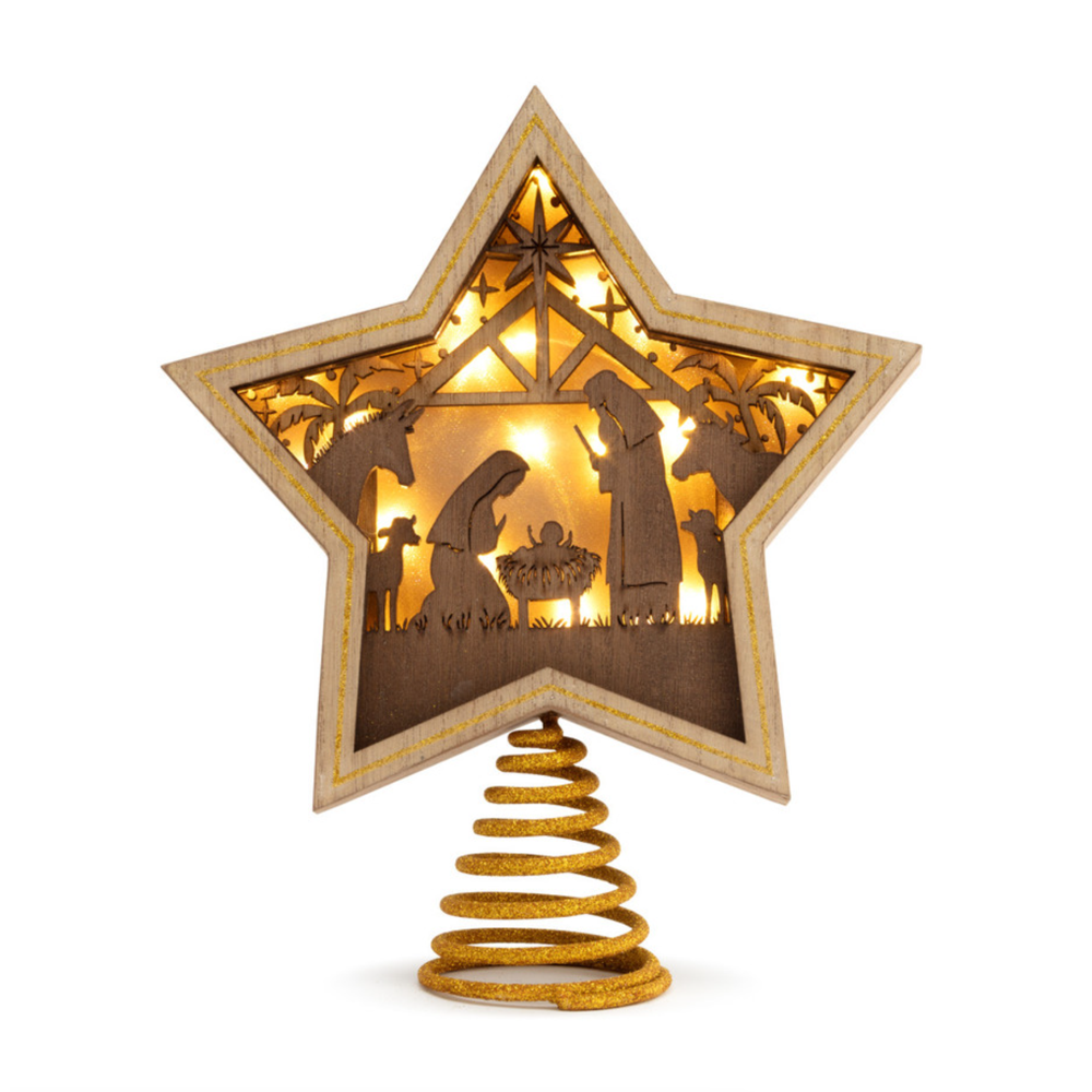 Light-up Silhouette Wood Nativity Star Topper,  Light-up Silhouette Wood Nativity Star Topper