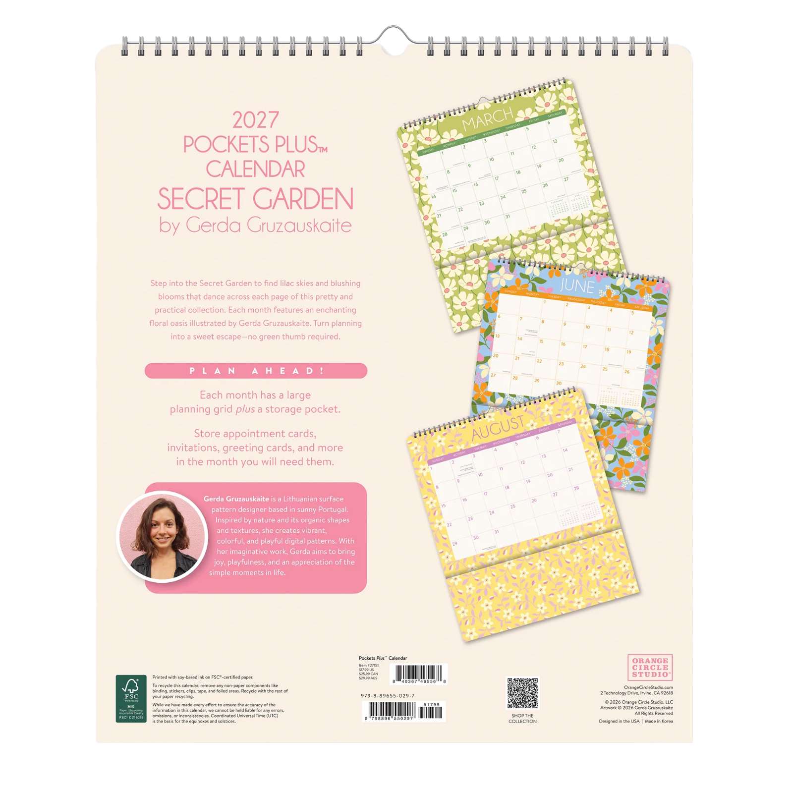 2027 Secret Garden Pockets Plus Calendar, , large image number 3
