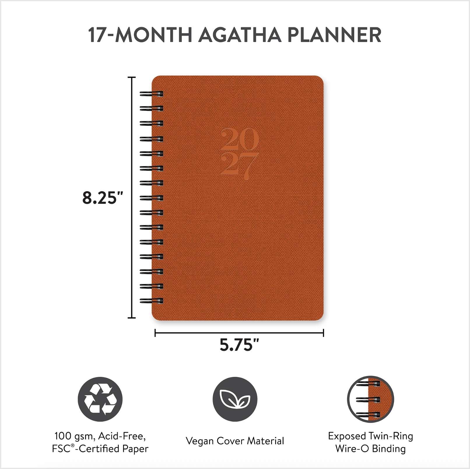 2027 Tawny Brown Agatha 17-Month Planner , , large