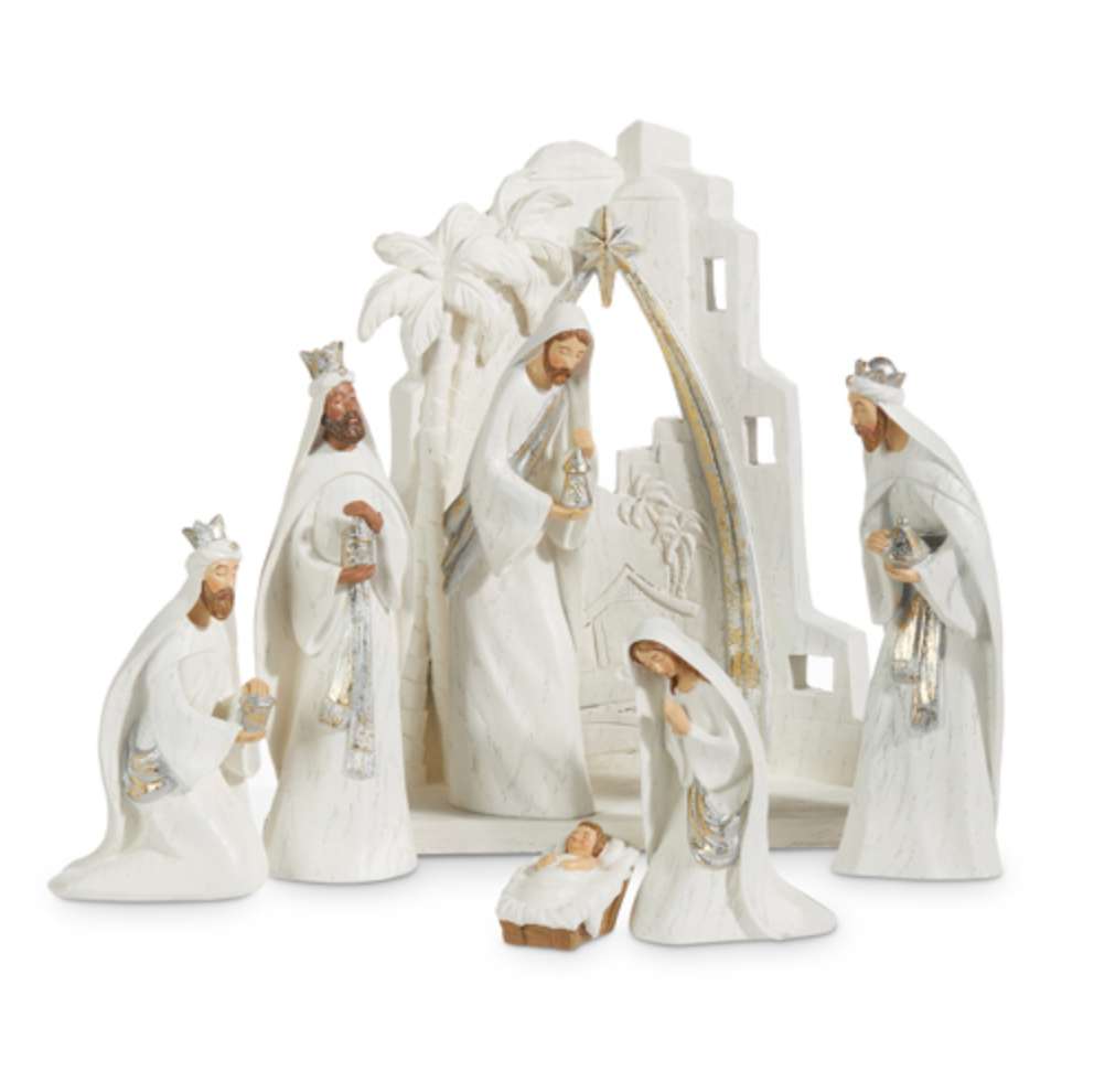 White and Gold Resin Nativity, , large image number 0