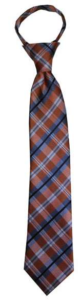 Boys' Tangerine and Sterling Plaid Zipper Necktie, , large