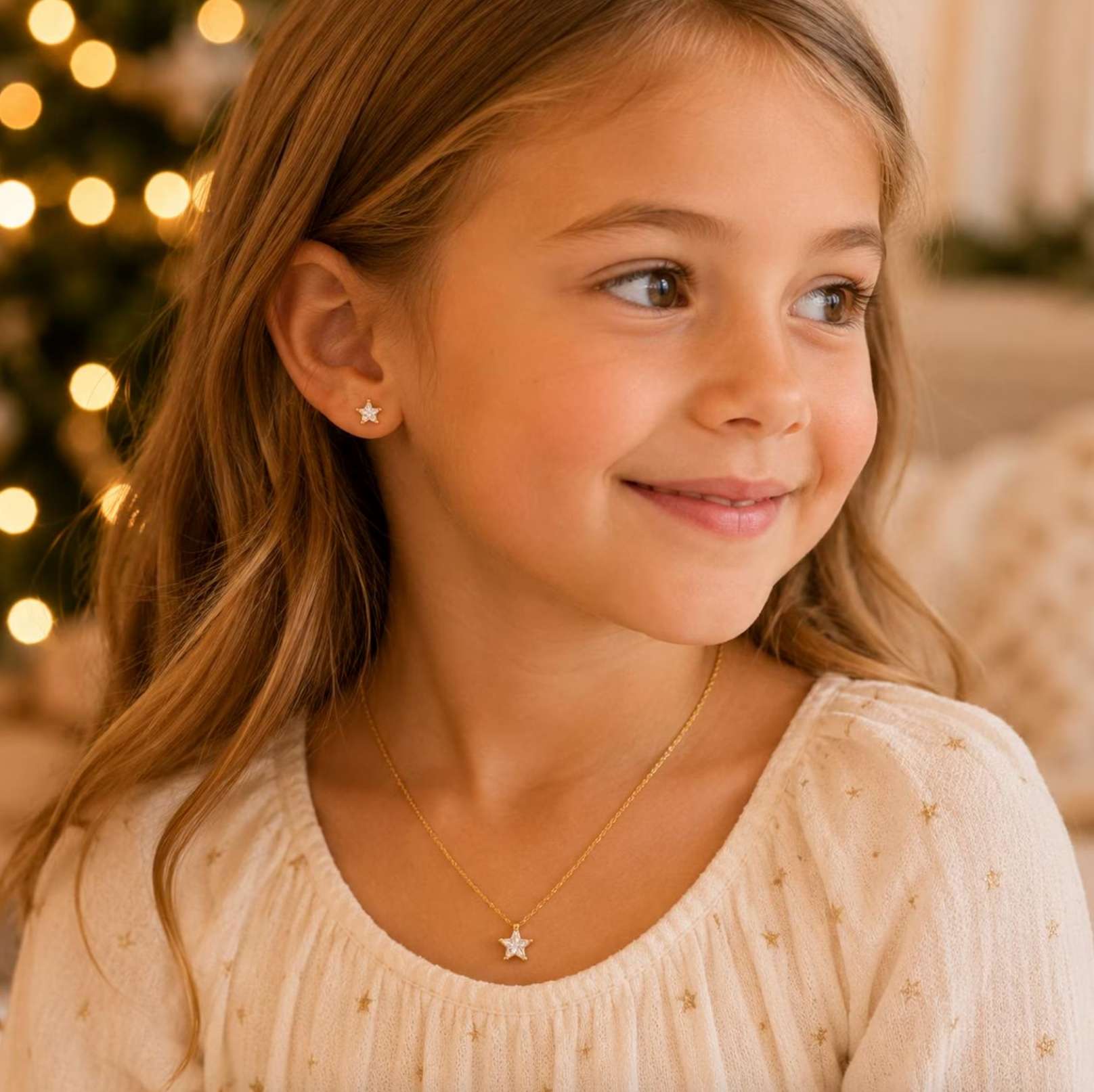 Children's Cubic Zirconia Christmas Star Earrings, , large image number 2