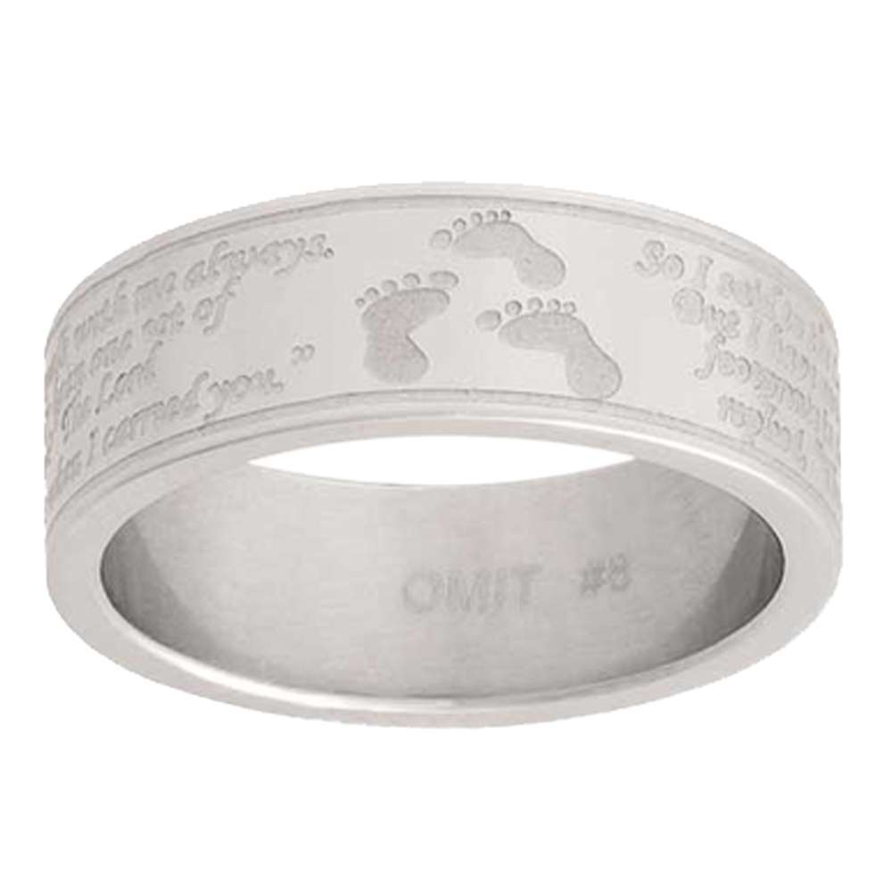 Footprints Poem Stainless Steel Ring, , large image number 0