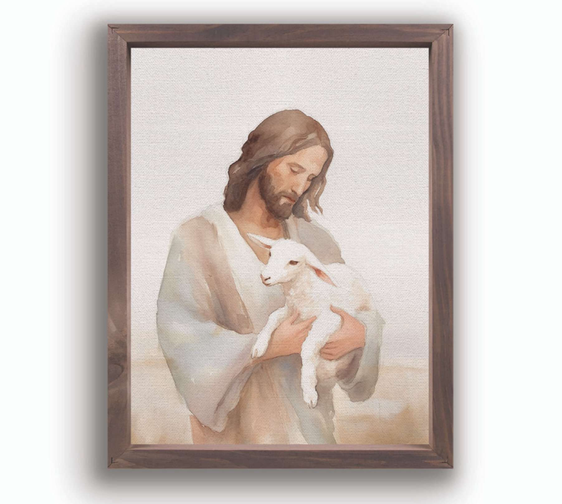 Jesus and Lamb (12.75x16.75 Framed Canvas)
