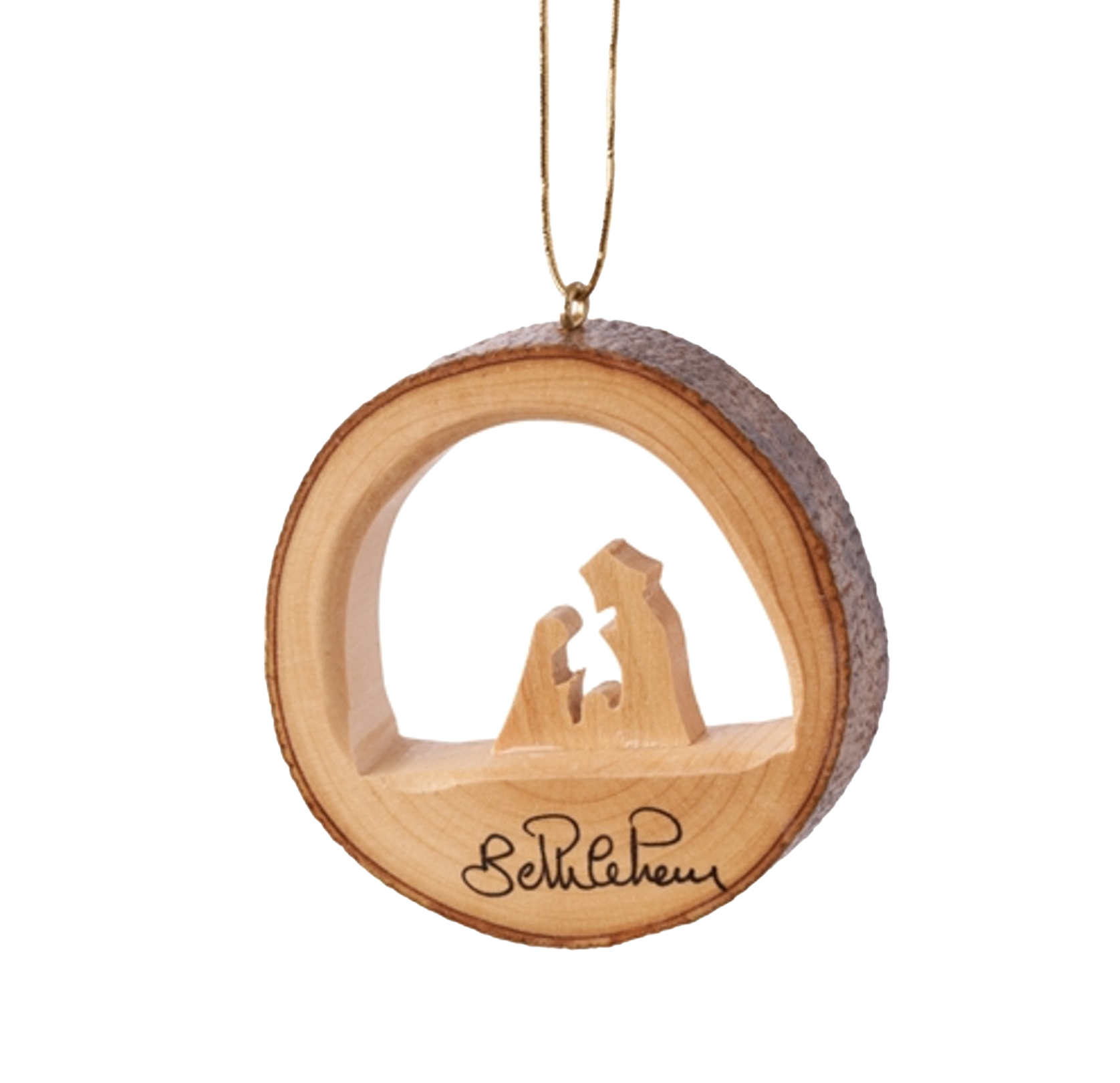 Holy Family Round Bark Ornament
