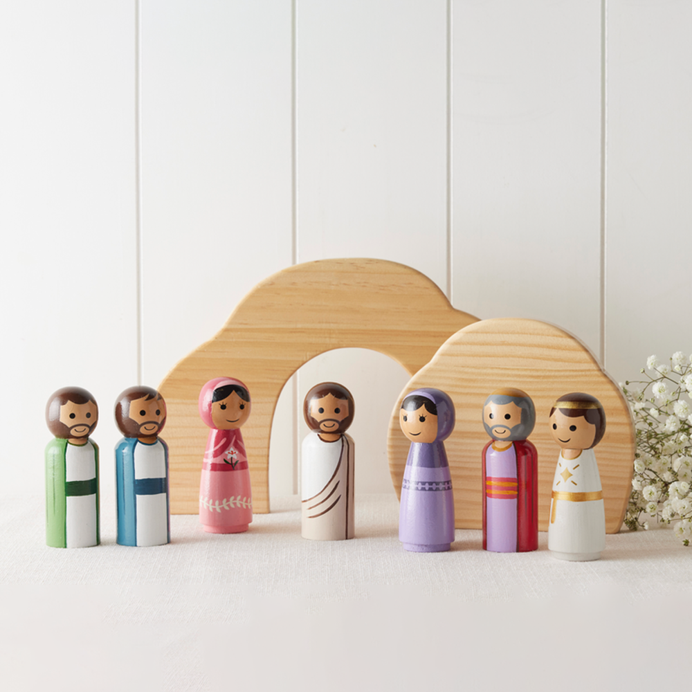 Easter Peg Doll Set with Tomb, , large