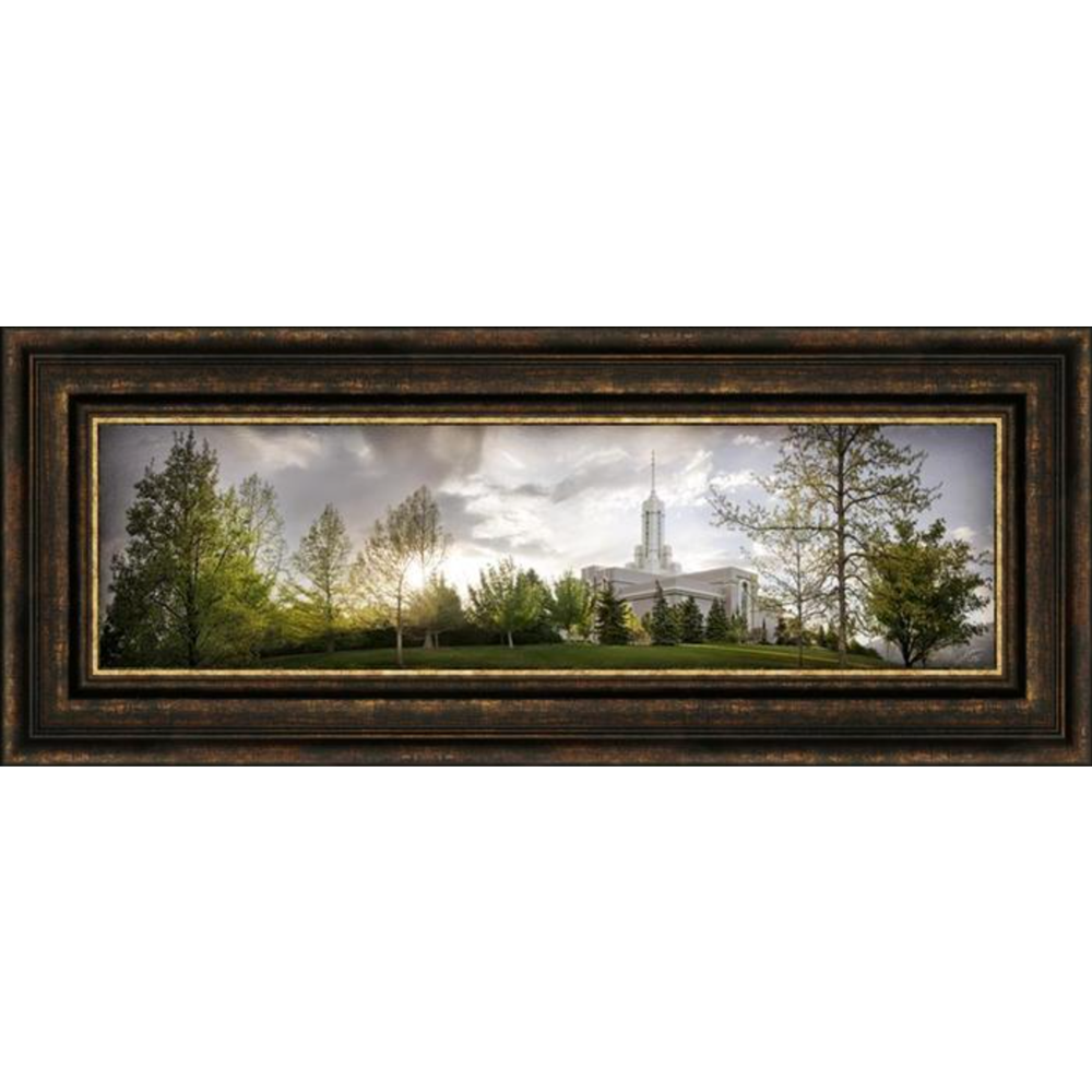 Mt. Timpanogos Temple, the Day Dawn is Breaking (19x48 Canvas Framed Art)
