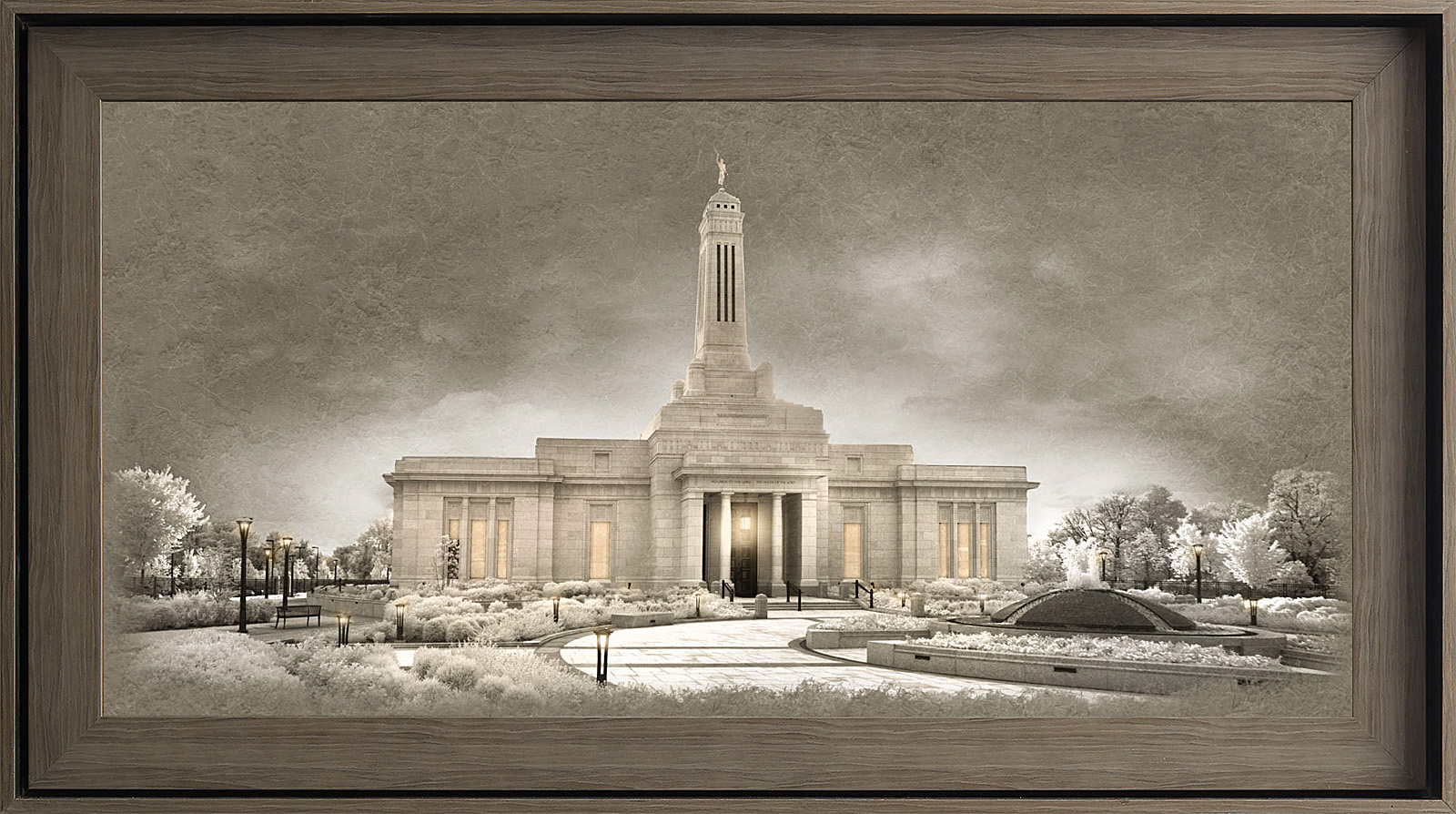 Indianapolis Indiana Temple, Gray Wood (22x39 Framed Textured Paper)