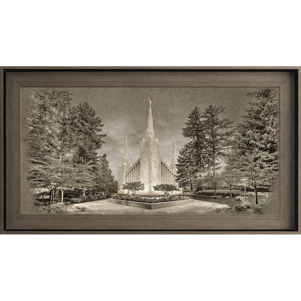 Portland Oregon Temple, Gray Wood (22x39 Framed Textured Paper