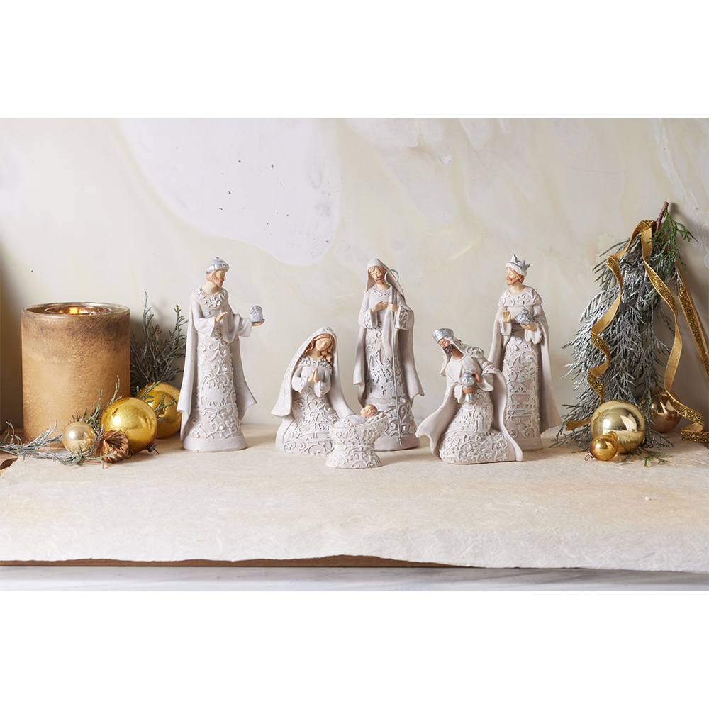 Ivory and Silver Filligree Stone Resin Nativity, , large image number 2