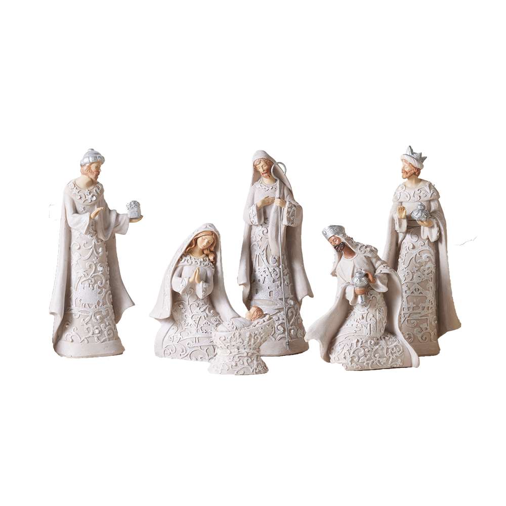 Ivory and Silver Filligree Stone Resin Nativity, , large image number 0