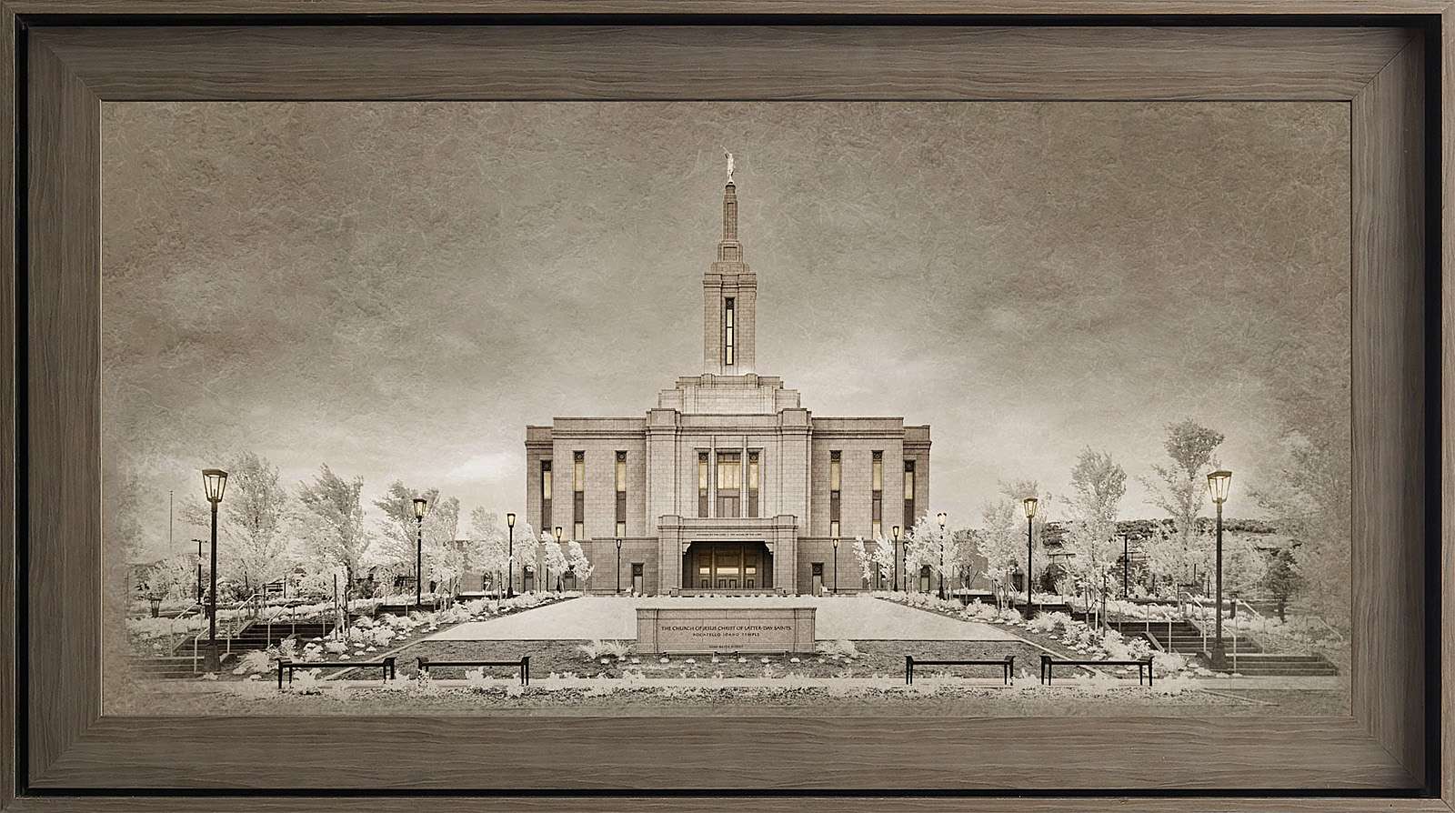 Pocatello Idaho Temple, Gray Wood (22x39 Textured Paper)