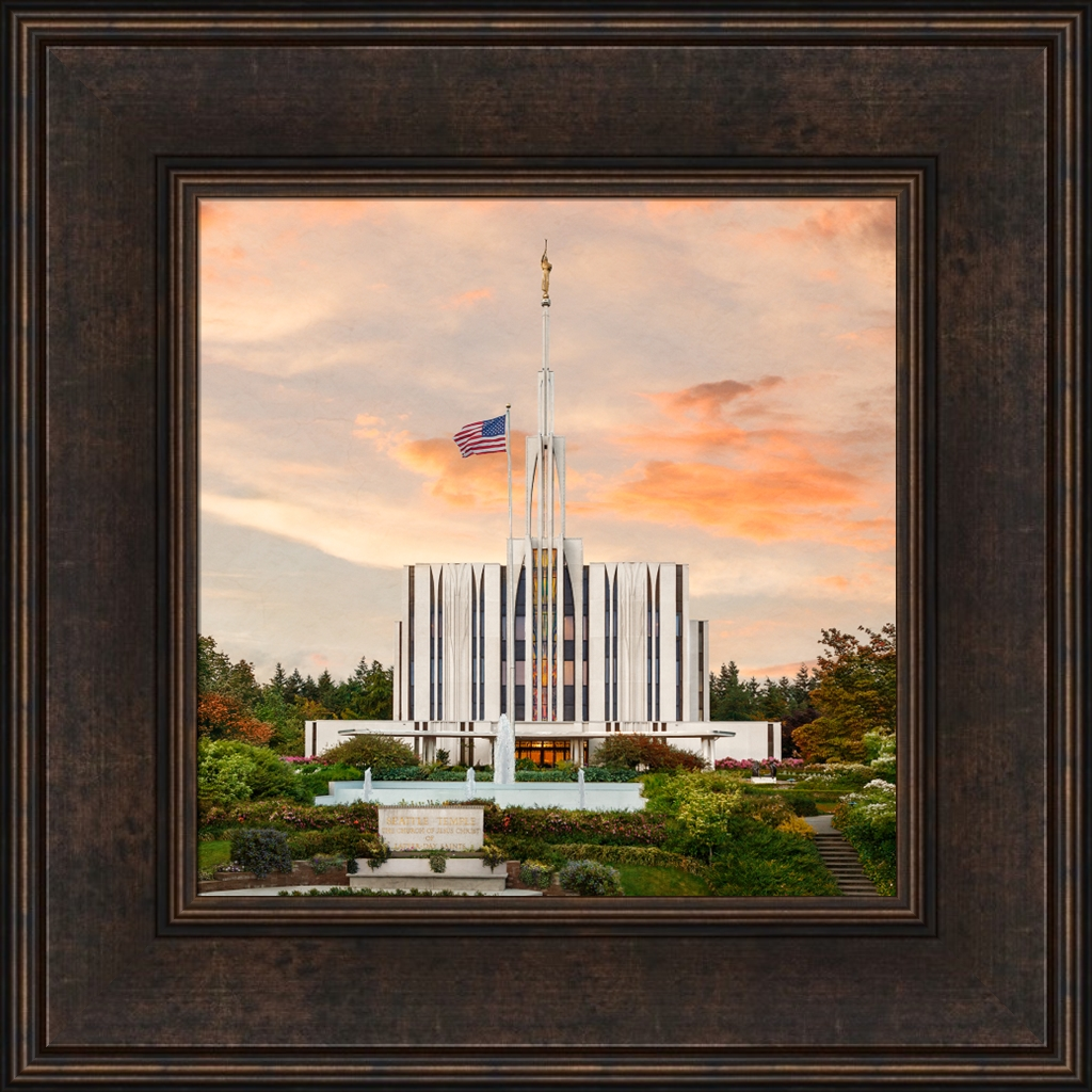 Seattle Temple Sunset (19x19 Framed Art)