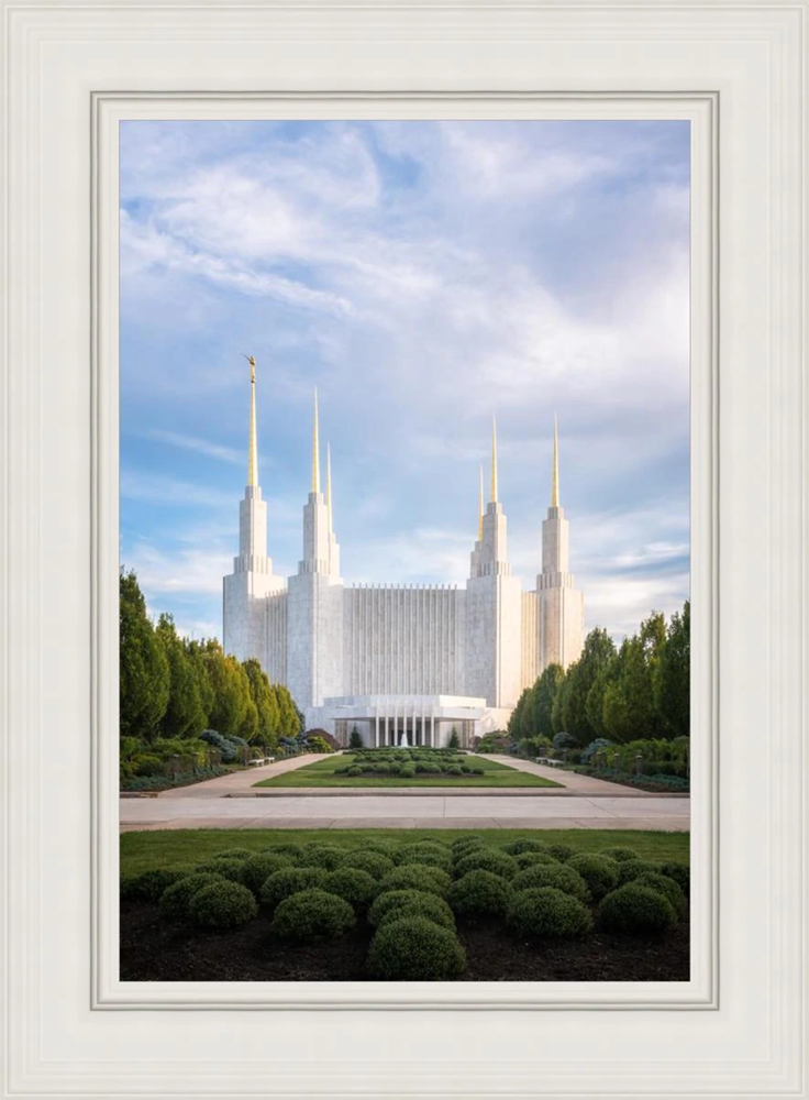 Washington, D.C. Temple, Blue Sky (46x34 White Framed Canvas Print)