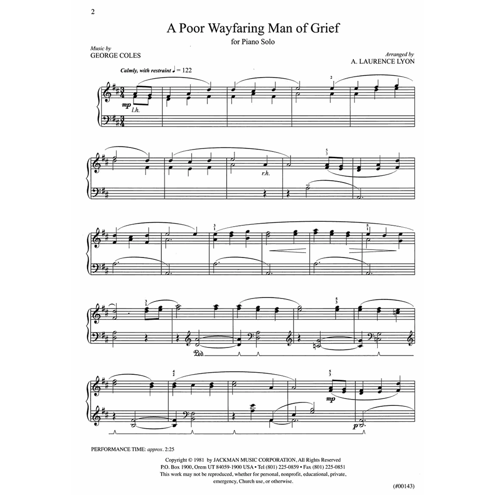 A Poor Wayfaring Man of Grief Piano Solo Sheet Music, , large