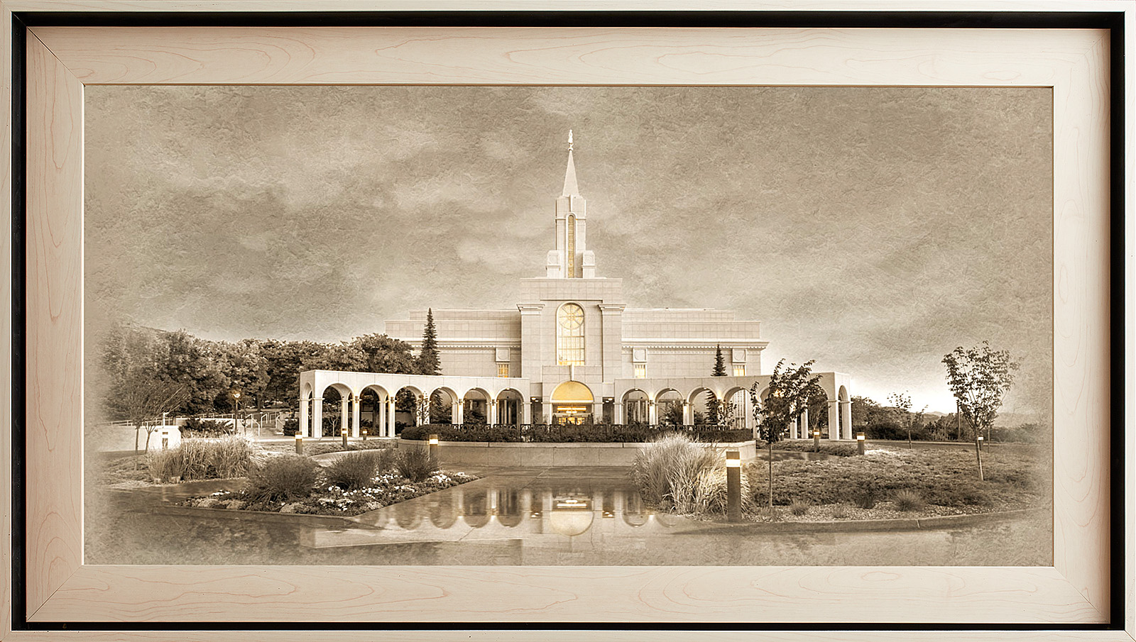 Bountiful Utah Temple, Light Wood (22x39 Framed Textured Paper)