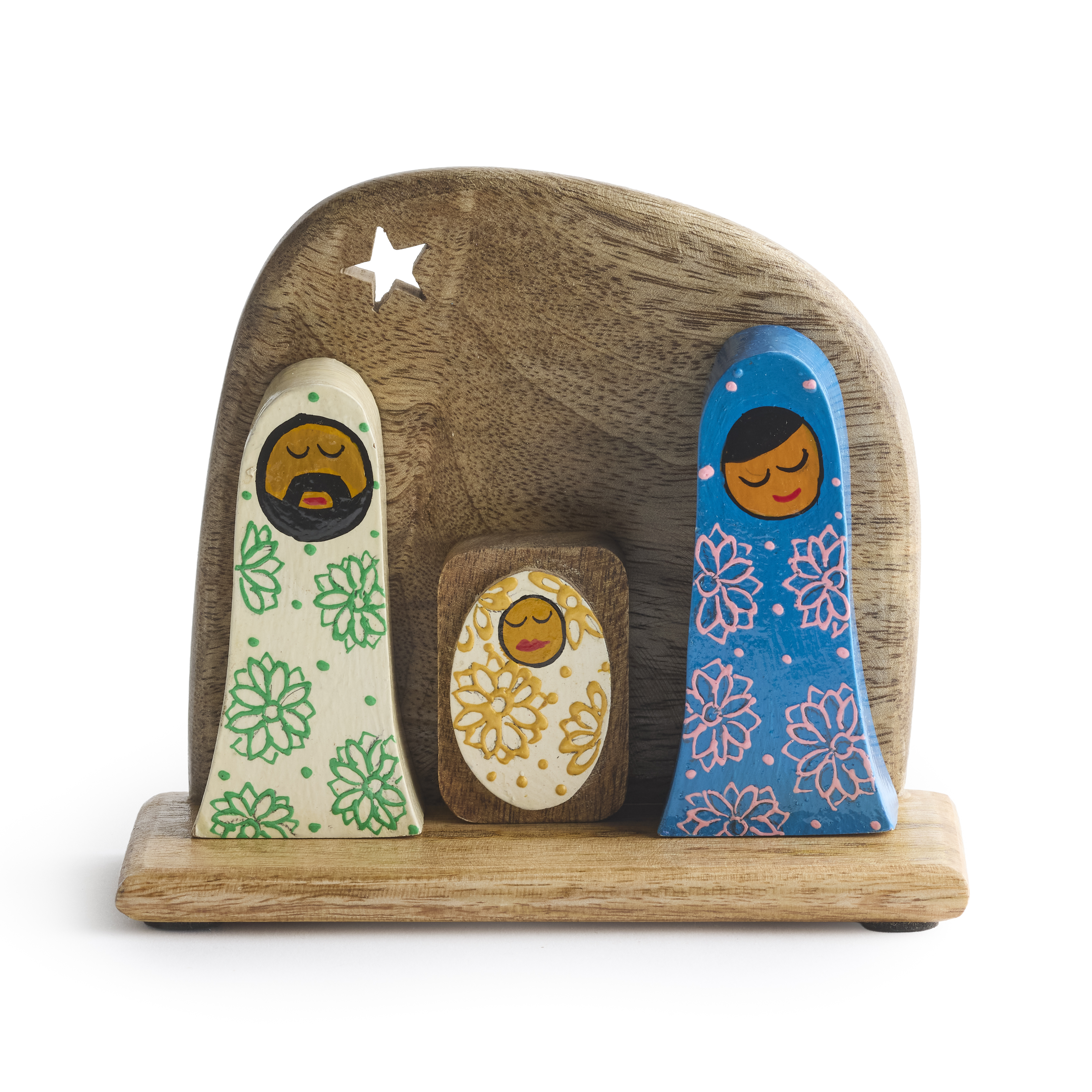 India Holy Family Mango Wood Nativity