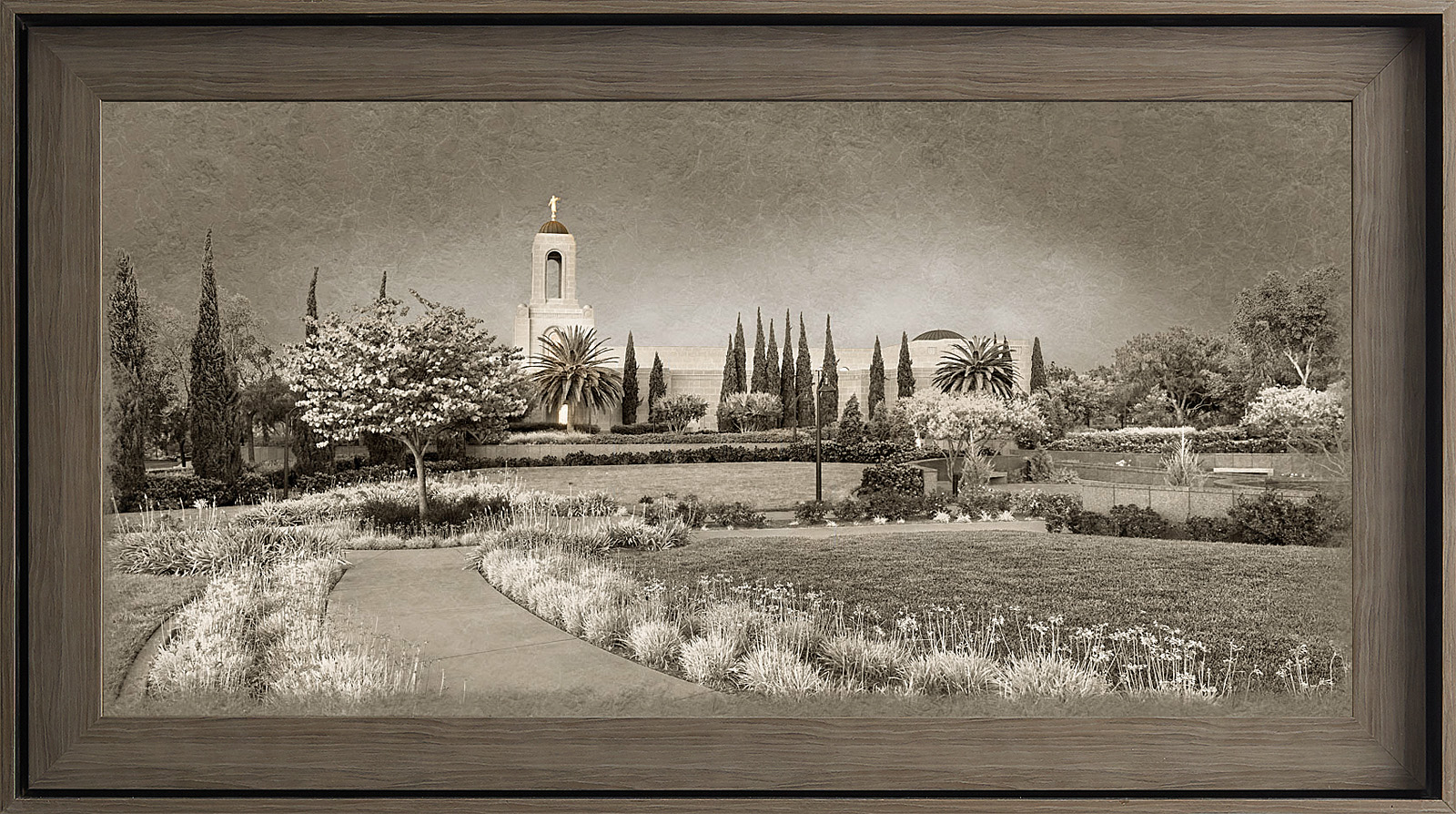 Newport Beach Temple Framed Art, Gray Wood (22x39 Textured Paper)