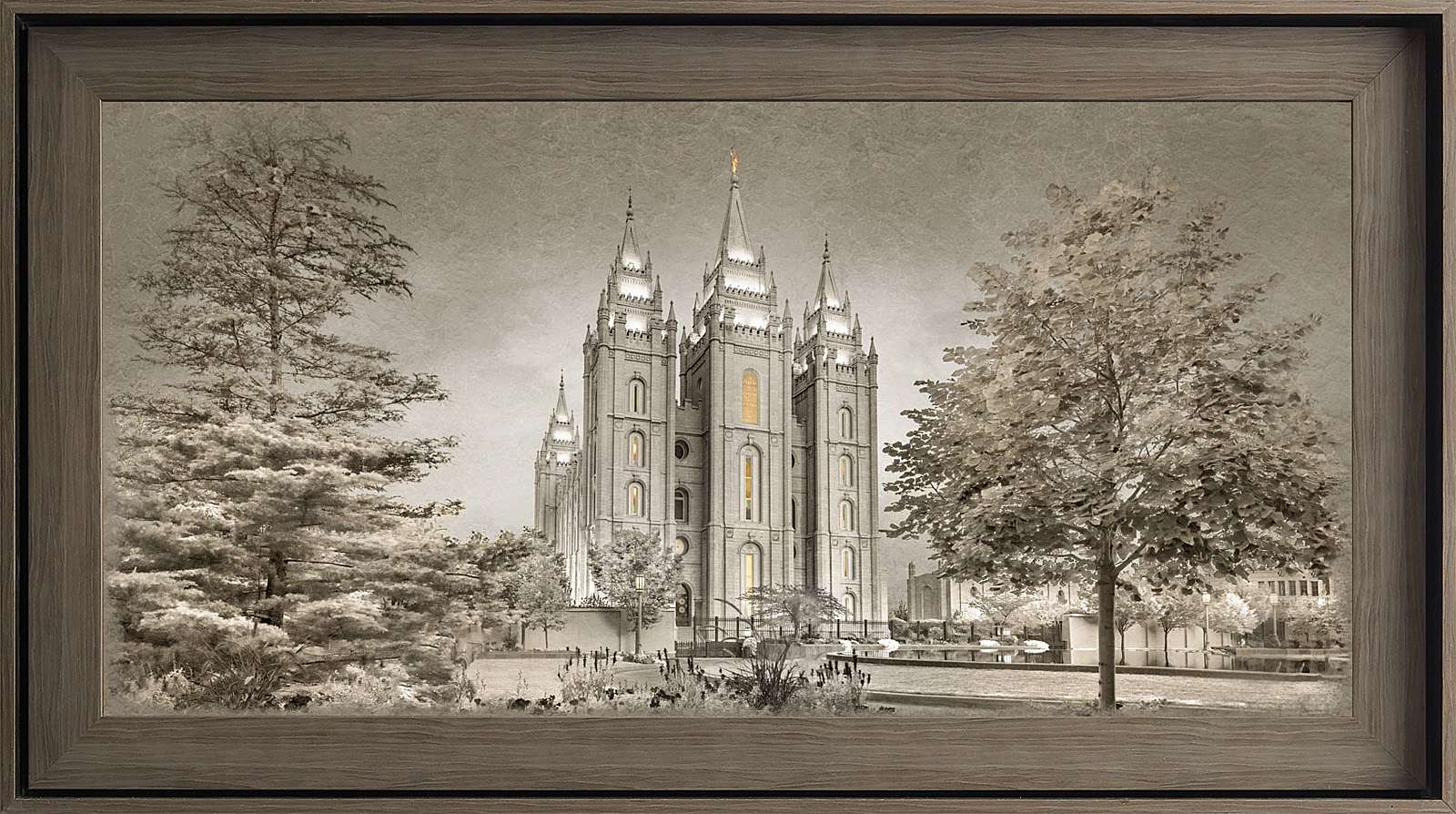 Salt Lake Temple Temple Framed Art, Gray Wood (22x39 Textured Paper)