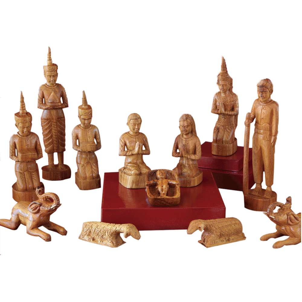 Cambodian Hand-Carved Wood Nativity, , large image number 0