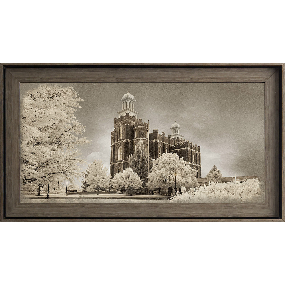 Logan Utah Temple, Gray Wood (22x39 Framed Textured Paper)